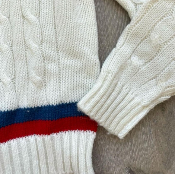 Lacoste Izod vintage jumper sweater white red blue M cable knit - Picture 5 of 9
